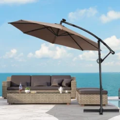 Costway 10FT Patio Offset Umbrella Solar LED 360degrees Rotation Brown -Sunnydaze Decor Store GUEST a8ac65e9 a0ba 4a57 bb46 f8efadf6f138
