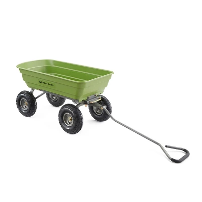 Gorilla Carts 600 Pound Capacity Heavy Duty Poly Yard Garden Steel Quick Dump Utility Wheelbarrow Wagon Trolley Cart With Straight Pull Handle, Green 6 Gorilla Carts 600 Pound Capacity Heavy Duty Poly Yard Garden Steel Quick Dump Utility Wheelbarrow Wagon Trolley Cart With Straight Pull Handle, Green - Image 4