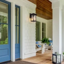 11" Metal/Glass Outdoor Wall Lamp Black - LNC -Sunnydaze Decor Store GUEST aa514dea 2340 46d4 84fa 03ca7b51b979