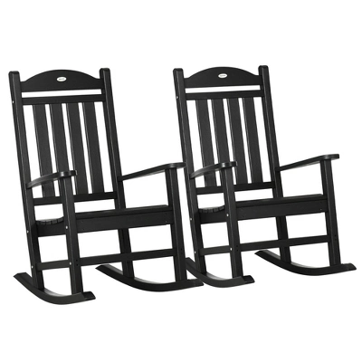 Outsunny 2 Pc Outdoor Rocking Chair, Traditional Slatted Porch Rocker With Armrests, Waterproof HDPE, Black 5 Outsunny 2 Pc Outdoor Rocking Chair, Traditional Slatted Porch Rocker With Armrests, Waterproof HDPE, Black - Image 3