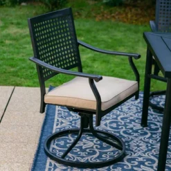 7pc Outdoor Dining Set With Steel Swivel Chairs & Large Rectangle Metal Table With Umbrella Hole - Black - Captiva Designs -Sunnydaze Decor Store GUEST ab21f56c f290 44ae 8c2c 6b45507cf1c8