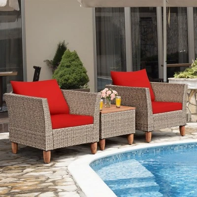 Costway 3PCS Patio Wicker Rattan Sofa Set Furniture Outdoor Acacia Wood Conversation 15 Costway 3PCS Patio Wicker Rattan Sofa Set Furniture Outdoor Acacia Wood Conversation - Image 13