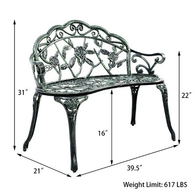 Antique Aluminum Bench Patio Garden Chair Porch Cast For Outdoor Green 8 Antique Aluminum Bench Patio Garden Chair Porch Cast For Outdoor Green - Image 6