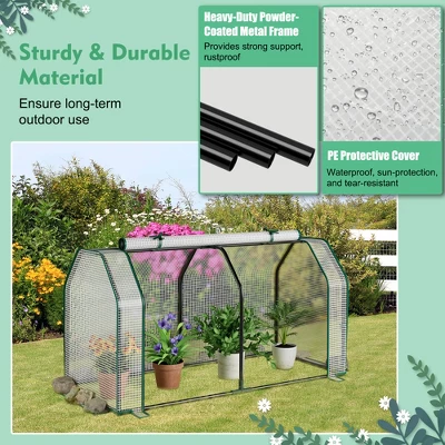 Costway 47.5''x 21.5''x 24''Portable Mini Greenhouse With 2 Zipper Doors & Ground Stakes 8 Costway 47.5''x 21.5''x 24''Portable Mini Greenhouse With 2 Zipper Doors & Ground Stakes - Image 6