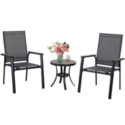 3pc Patio Dining Set With Small Round Table & Lightweight Sling Chairs - Captiva Designs