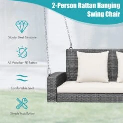 Tangkula Outdoor Porch Swing Bench, Patio Wicker Hanging Swing With Rustproof Chains & Comfortable Cushions Off White/Turquoise/Red/Black 18 Tangkula Outdoor Porch Swing Bench, Patio Wicker Hanging Swing With Rustproof Chains & Comfortable Cushions Off White/Turquoise/Red/Black -Sunnydaze Decor Store GUEST ae5fcce1 0bb8 45f5 873a 0e4069d82e72