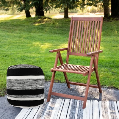 Northlight 18" Black And White Striped Outdoor Woven Pouf Ottoman 3 Northlight 18" Black And White Striped Outdoor Woven Pouf Ottoman