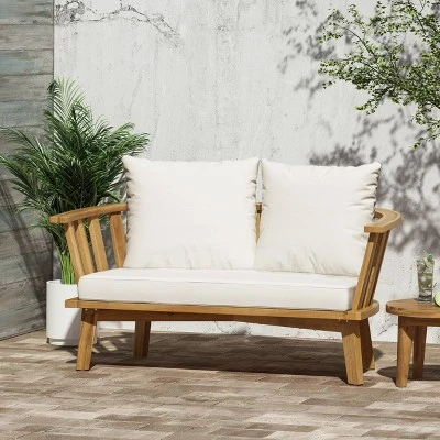 Solano Outdoor Wooden Loveseat With Cushions - White/Teak - Christopher Knight Home 3 Solano Outdoor Wooden Loveseat With Cushions - White/Teak - Christopher Knight Home