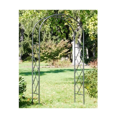 Achla Designs 92" Elegant Handcrafted Lattice Iron Garden Arbor Graphite Powder Coated Finish 3 Achla Designs 92" Elegant Handcrafted Lattice Iron Garden Arbor Graphite Powder Coated Finish