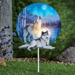 Collections Etc Solar Powered Howling Wolves Outdoor Garden Stake