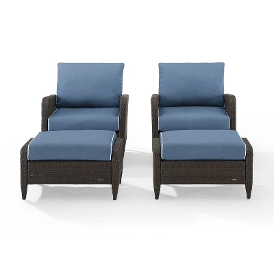 Kiawah 4pc Outdoor Wicker Conversation Set With 2 Arm Chairs & 2 Ottomans Blue - Crosley 3 Kiawah 4pc Outdoor Wicker Conversation Set With 2 Arm Chairs & 2 Ottomans Blue - Crosley