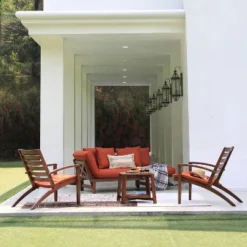 Westlake 3pc Wood Patio Chat Set With Cushion - Red Brick - Cambridge Casual -Sunnydaze Decor Store GUEST b17f230f 1a76 48c2 b5ea da3f683a27b6