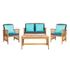Rocklin 4pc Outdoor Set - Natural Look/Navy - Safavieh