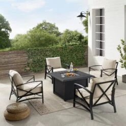 Kaplan 5pc Outdoor Conversation Set With Dante Fire Table & 4 Arm Chairs - Oatmeal - Crosley -Sunnydaze Decor Store GUEST b2ff2ef8 d07c 4b9d 8f64 df9eea9d8aa7