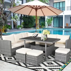 Costway 7 PCS Patio Rattan Dining Set Sectional Sofa Couch Ottoman Garden WhiteRedBlack -Sunnydaze Decor Store GUEST b32fc28d 0488 4484 b975 9784a29df226