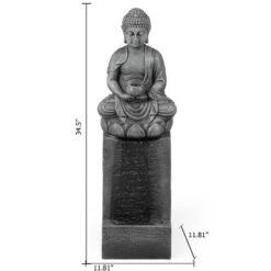 LuxenHome Gray Resin Meditating Buddha On Column Outdoor Fountain With LED Light -Sunnydaze Decor Store GUEST b36db453 9fbe 4b49 ae65 5e096e5730ee