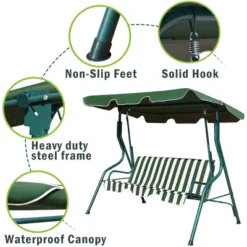 SUGIFT 3-Person Porch Swing With Cushion And Adjustable Tilt Canopy In Green -Sunnydaze Decor Store GUEST b40a72a6 075b 489f b7e8 74c3a13d106a