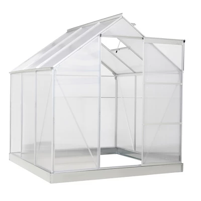 Outsunny Polycarbonate Greenhouse With Aluminum Frame, Walk-in Garden Greenhouse Kit With Adjustable Roof Vent, Rain Gutter And Sliding Door For Winter, Silver 8 Outsunny Polycarbonate Greenhouse With Aluminum Frame, Walk-in Garden Greenhouse Kit With Adjustable Roof Vent, Rain Gutter And Sliding Door For Winter, Silver - Image 6