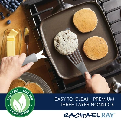 Rachael Ray Cook + Create Aluminum Nonstick Square Stovetop Griddle Pan 11" Gray 11 Rachael Ray Cook + Create Aluminum Nonstick Square Stovetop Griddle Pan 11" Gray - Image 9