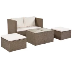 Outdoor Patio 6-Piece PE Wicker Sectional Sofa With 2 Coffee Tables, Brown Wicker + Beige Cushions - ModernLuxe -Sunnydaze Decor Store GUEST b4bac65c fc5d 4967 81db de7e4270e873