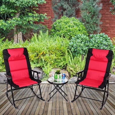 Costway 3 PCS Outdoor Folding Rocking Chair Table Set Bistro Sets Patio Furniture Red 10 Costway 3 PCS Outdoor Folding Rocking Chair Table Set Bistro Sets Patio Furniture Red - Image 8