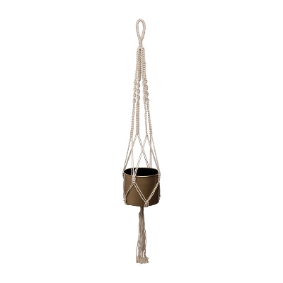 Macrame Hanging Planter With Gold Metal Planter Pot - Foreside Home & Garden 10 Macrame Hanging Planter With Gold Metal Planter Pot - Foreside Home & Garden - Image 8