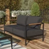 Flash Furniture Indoor/Outdoor Patio Loveseat With Cushions - Modern Aluminum Framed Loveseat With Teak Accent Arms