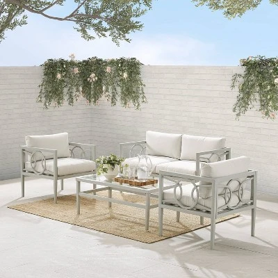 Ashford 4pc Outdoor Metal Conversation Set - Cream - Crosley 3 Ashford 4pc Outdoor Metal Conversation Set - Cream - Crosley