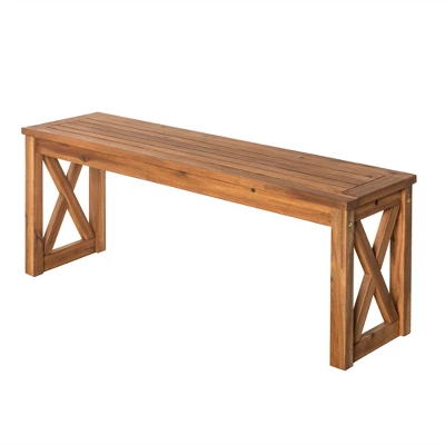 53" Slatted Acacia Wood X-Frame Patio Bench Brown - Saracina Home 2 53" Slatted Acacia Wood X-Frame Patio Bench Brown - Saracina Home
