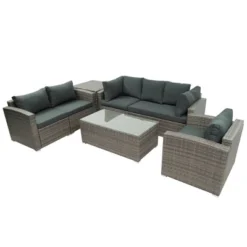 7pc Wicker Patio Seating Set With Cushions & Storage Box - Gray - GODEER 26 7pc Wicker Patio Seating Set With Cushions & Storage Box - Gray - GODEER -Sunnydaze Decor Store GUEST b780ebbe 7605 4b28 b9ff 46dd10f5f9f4
