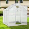 Outsunny Polycarbonate Greenhouse With Aluminum Frame, Walk-in Garden Greenhouse Kit With Adjustable Roof Vent, Rain Gutter And Sliding Door For Winter, Silver