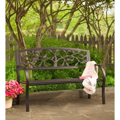 Plow & Hearth Tree Of Life Metal Garden Bench, In Black 5 Plow & Hearth Tree Of Life Metal Garden Bench, In Black - Image 3