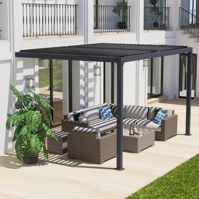 Aoodor Outdoor Louvered Pergola Adjustable Louvered Sloping Roof Wall-Mounted Pergola 10 Aoodor Outdoor Louvered Pergola Adjustable Louvered Sloping Roof Wall-Mounted Pergola - Image 8