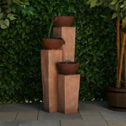 35" Stone Resin Layered Tiering Pots Fountain Copper - Alpine Corporation