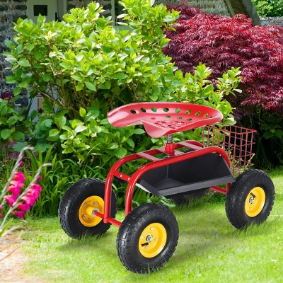 Costway Rolling Tray Gardening Planting With Work Seat Garden Cart 5 Costway Rolling Tray Gardening Planting With Work Seat Garden Cart - Image 3