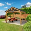 Outsunny 11x13 Hardtop Gazebo With Wooden Frame, Permanent Metal Roof Gazebo Canopy With Ceiling Hook For Garden, Patio, Backyard