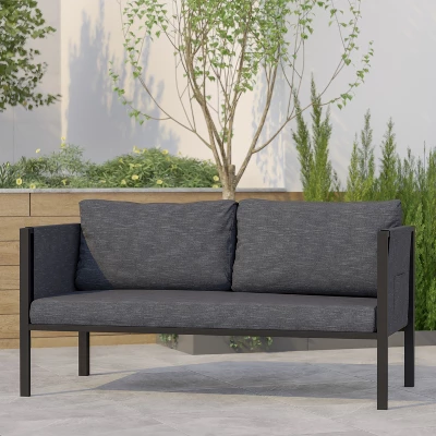 Emma And Oliver Indoor Outdoor Patio Loveseat, Steel Framed Club Chair With Cushions And 2 Storage Pockets 3 Emma And Oliver Indoor Outdoor Patio Loveseat, Steel Framed Club Chair With Cushions And 2 Storage Pockets