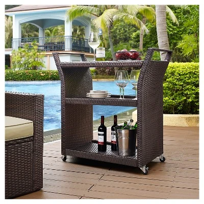 Crosley Palm Harbor Outdoor Wicker Bar Cart 4 Crosley Palm Harbor Outdoor Wicker Bar Cart - Image 2