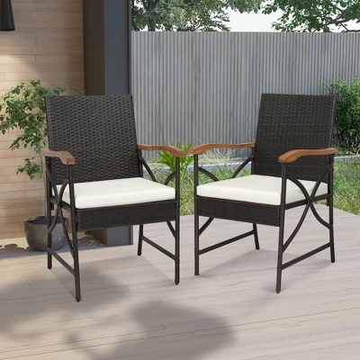 Costway 5PCS Patio Wicker Dining Set Cushion Armchairs Acacia Wood Table With Umbrella Hole 5 Costway 5PCS Patio Wicker Dining Set Cushion Armchairs Acacia Wood Table With Umbrella Hole - Image 3