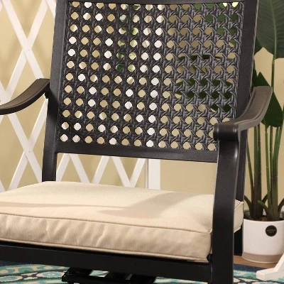 7pc Outdoor Dining Set With Swivel Chairs With Cushions & Faux Wood Table With Umbrella Hole - Captiva Designs 17 7pc Outdoor Dining Set With Swivel Chairs With Cushions & Faux Wood Table With Umbrella Hole - Captiva Designs - Image 15