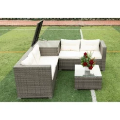 4pc Wicker Patio Seating Set With Cushions - Gray/Beige - GODEER 33 4pc Wicker Patio Seating Set With Cushions - Gray/Beige - GODEER -Sunnydaze Decor Store GUEST bed6c083 231a 488e 8d2c c3cbaeff7856