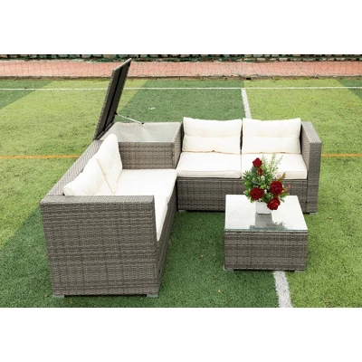 4pc Wicker Patio Seating Set With Cushions - Gray/Beige - GODEER 17 4pc Wicker Patio Seating Set With Cushions - Gray/Beige - GODEER - Image 15