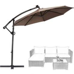 Costway 10FT Patio Offset Umbrella Solar LED 360degrees Rotation Brown -Sunnydaze Decor Store GUEST bfcb2ffc c622 49f8 8522 538cdf23646a