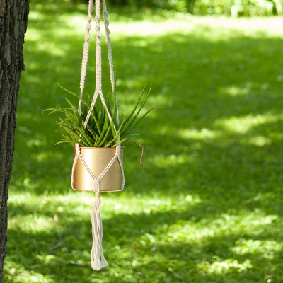 Macrame Hanging Planter With Gold Metal Planter Pot - Foreside Home & Garden 7 Macrame Hanging Planter With Gold Metal Planter Pot - Foreside Home & Garden - Image 5