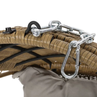 Greystone Indoor/Outdoor Wicker Hanging Chair With 8' Chain - Light Brown/Beige - Christopher Knight Home 10 Greystone Indoor/Outdoor Wicker Hanging Chair With 8' Chain - Light Brown/Beige - Christopher Knight Home - Image 8