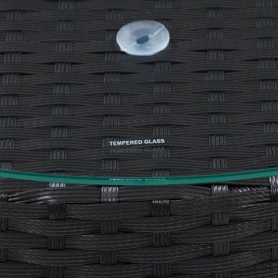 Parksville Rattan Round Patio Coffee Table - Black - CorLiving 6 Parksville Rattan Round Patio Coffee Table - Black - CorLiving - Image 4