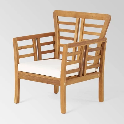 Caydon 8pc Acacia Wood Chat Set - Brown Patina/Cream - Christopher Knight Home 4 Caydon 8pc Acacia Wood Chat Set - Brown Patina/Cream - Christopher Knight Home - Image 2