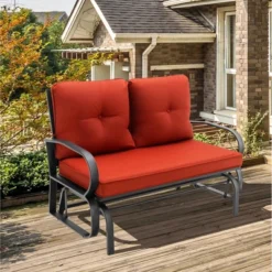 Costway Patio 2-Person Glider Bench Rocking Loveseat Cushioned Armrest Brick RedBeigeBlue -Sunnydaze Decor Store GUEST c3128d53 ad83 4454 8e29 998a2217c8a1