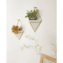 Set Of 2 Trigg Wall Display Planters White/Brass - Umbra -Sunnydaze Decor Store GUEST c3569786 7422 4ba9 9e3b 2bbe824bd355