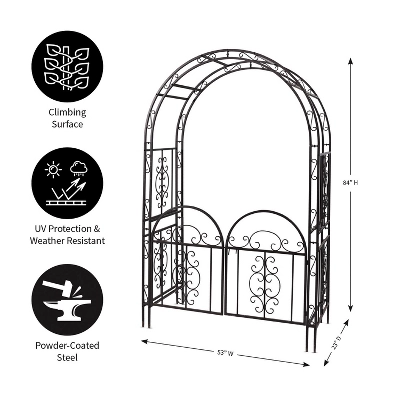 Plow & Hearth - Montebello Decorative Garden Arbor Trellis With Gate & Beautiful Scrollwork Design 4 Plow & Hearth - Montebello Decorative Garden Arbor Trellis With Gate & Beautiful Scrollwork Design - Image 2